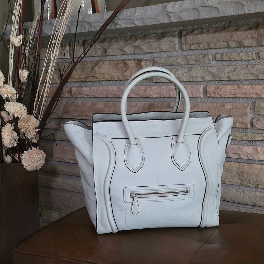 🐢 Céline White Drummed Calfskin Luggage Mini - Picture 3 of 17